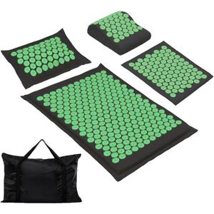 XiaoMaGe Acupressure Mat and Pillow Set with Carrying Bag  Acupuncture Mat for Neck & Back Pain Relief  Foot Manual Massager  Naturally Relaxation Gift  Stress Relief Massage Mat (Black)