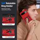 for Google Pixel 9 Pro XL Case with Camera Lens Cover, HD Screen Protector, 10 FT Military Grade Drop Protection, Magnetic Ring Holder Kickstand Protective Phone Case, Red