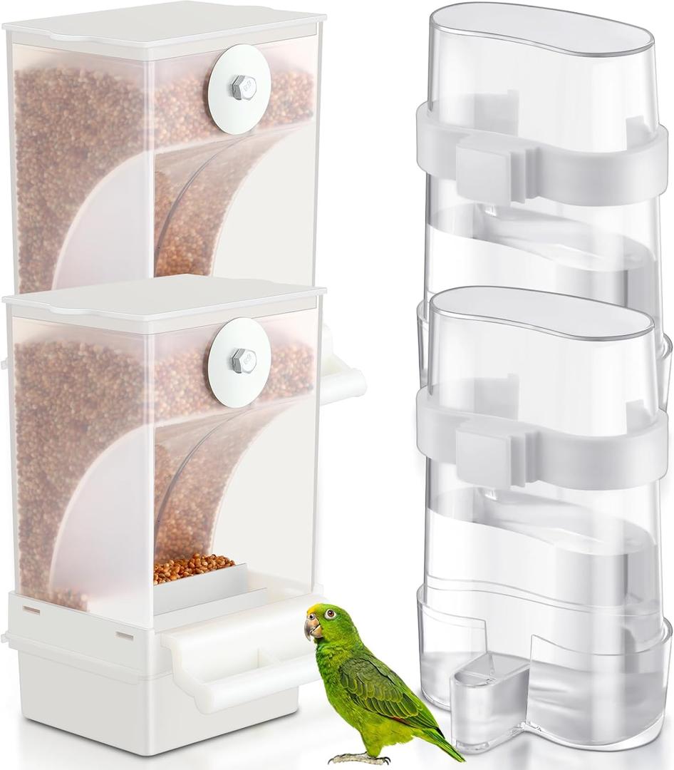 Yaomiao 4 Pcs No Mess Bird Feeders Automatic Parrot Water Dispenser Clear Bird Seed Container Parakeet Cage Accessories for Small and Medium Parrot Cockatiel Canary(Assorted,Clear)
