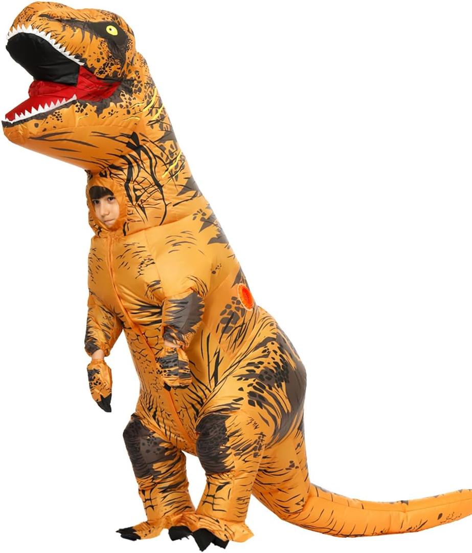 Inflatable Dinosaur Costume Kids Dinosaur Suit Blow up Full Body Dino Costume Boys Girls for Halloween Cosplay Party (Brown)