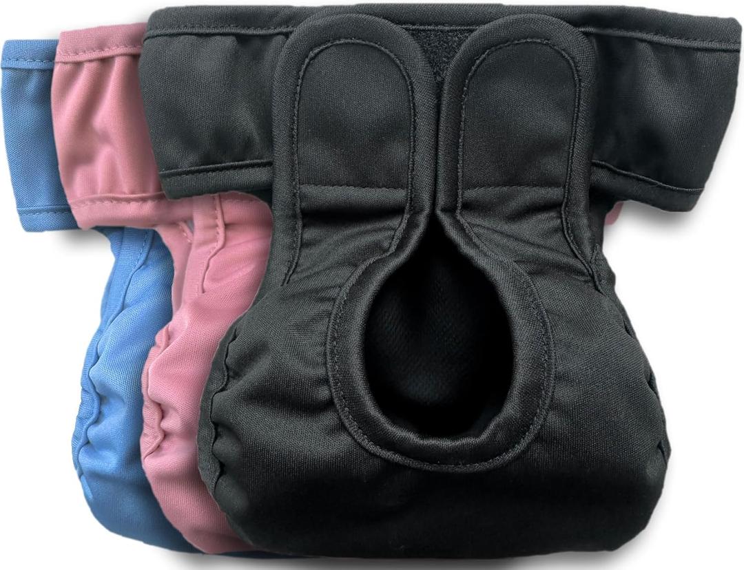 Kitty Bum Bums Reusable Cat Diapers and Stud Pants to Prevent Pee Marking - with Adjustable Tabs to Fit (Pack of 3) (Medium)