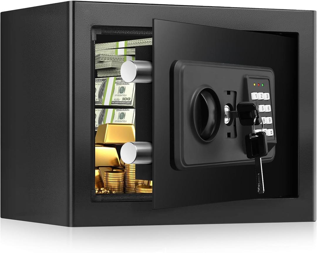 Small Fireproof Safe Box for Home Use, 0.6 Cu ft Security Safe and Fireproof Lock Box with Electronic Keypad, Digital Safes for Money, Jewelry, ID Documents