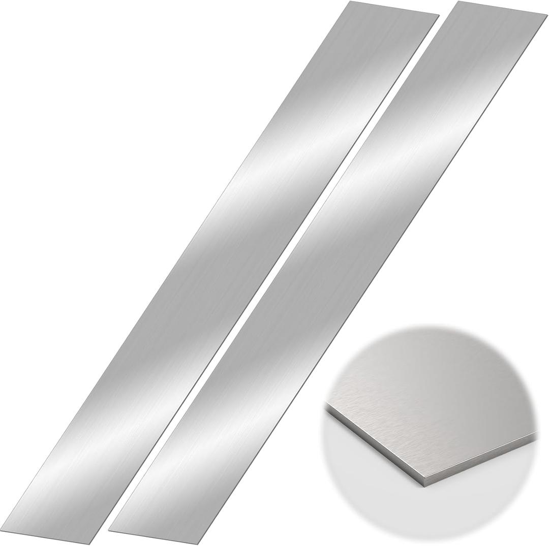 2 Pcs 304 Stainless Steel Sheet Metal Gap Filler Trim Strip (30"x 3"x 0.04" Thickness)Brushed Metal Finishing Sheet for Home Kitchen Tools