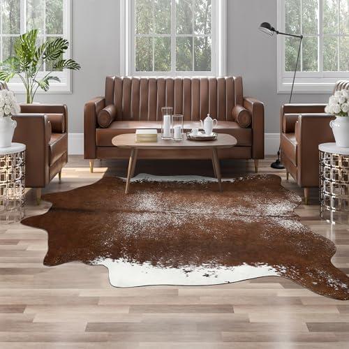AROGAN Western Decor Faux Fur Cowhide Rug, Large Size Premium Animal Skin Cow Hide Rug, Sturdy Cow Print Rugs for Wall Decor, Western Floor Carpet for Bedroom Living Room, Brown Size: 5'2" x 6'2"