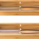 VeyFey Silverware Tray for Drawer, Stackable Kitchen Bamboo Drawer Organizer 12" x 3" x 2" Set of 2