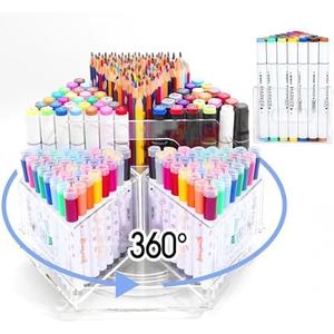 Large Capacity 360 Rotating Marker Organizer with 6 Compartments Acrylic Pen Holders Office Storage Supplies Holds over 600+ Pencils