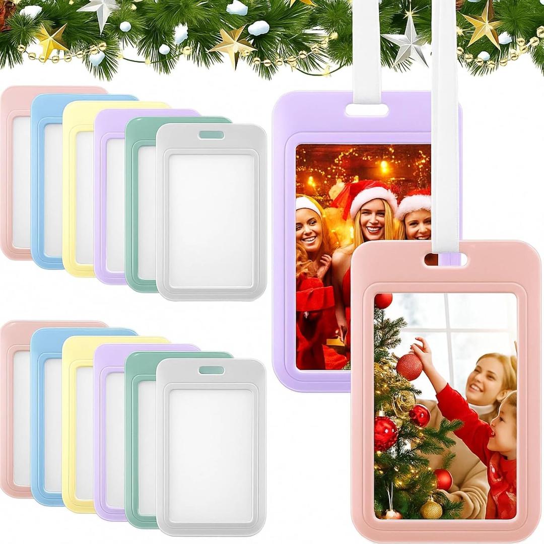 12 Pcs Christmas Picture Frame Ornaments for Tree Samll Hanging Photo Frame Ornaments 2.76 x 4.33 Inch Pastel for Christmas Tree Decor Home Party (Macaron)