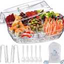 LIMOEASY Chilled Serving Tray, 15" Clear Plastic Party Platter with 4 Compartments, Ice Serving Bowl with Lid, Shrimp Cocktail Serving Dish, Cold Food Buffet Server for Fruit, Veggie, Appetizer, Sushi