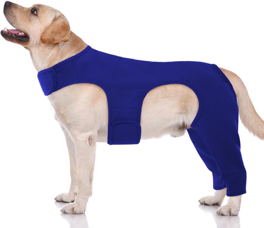 ROZKITCH Dog Leg Sleeve to Stop Licking Rear Leg for Right Left, Pet Anti Licking Wound Elbow Protector, Dog Recovery Suit Cone Collar Alternative for Sprain ACL CCL Arthritis Joint Care Blue L (L(Back Length:16.9"Leg Length:10.2"))