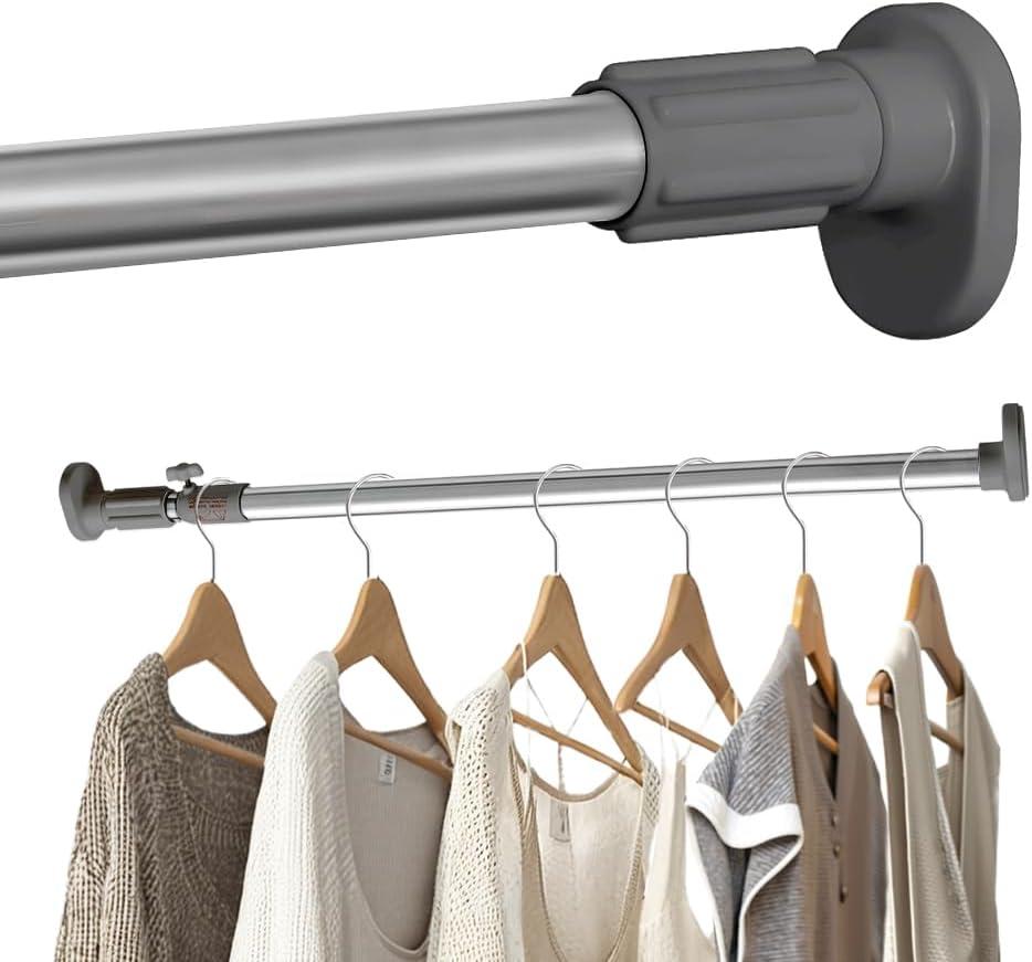 Hershii Expandable Window Shower Curtain Tension Rod Oval Head Clothes Hanging Bar Rail for Closet Wardrobe, No Drilling, 25.4mm Pipe Diameter (19.68-31.49 inches, Grey)