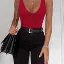 SAUNGKUAI Women's Bodysuit Plunge Deep V Neck Backless Sleeveless Going Out Tank Tops Thong Body Suits Leopard (Red, M)