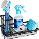 Consumest Sponge Holder for Kitchen Sink - Kitchen Sink Caddy Organizer with Removable Drip Tray for Countertop Dish Soap Dispenser Brush Storage Accessories 304 Stainless Steel - Black