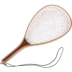 Fashionwu Fly Fishing Landing Net Trout Fishing Net, Soft Rubber Catch and Release Fish Net with Wooden Handle Frame, Gifts for Him, Large