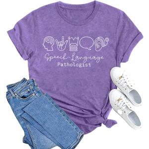 MAIHUN Speech Therapist Shirts for Women Speech Language Pathologist Tshirt SLP Tee Tops Purple XL