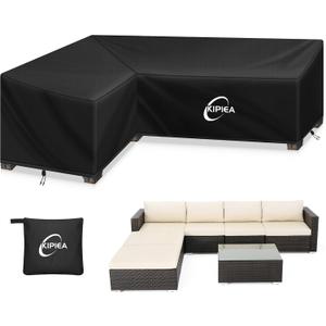 Kipiea L-Shape Patio Furniture Covers Waterproof, 500D Heavy Duty Outdoor Sectional Cover Windproof, Outdoor Couch Cover Anti-UV, No Tears & No Fading (Left Facing, 90" x 120" L x 33.5" D x 31" H)