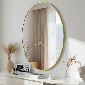 Gold Oval Mirror for Bathroom, 20x28 Inch Oval Bathroom Mirror with Brushed Metal Frame, Wall Mounted Decorative Vanity Mirror for Bathroom, Living Room, Entryway