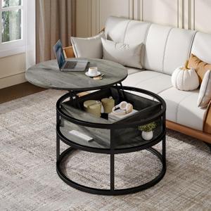 YITAHOME Round Lift Top Coffee Tables for Living Room with Hidden Storage Compartment, Modern Grey Coffee Table with Storage 2 Tiers for Home Decor Office Round Center Tables Living Room Table, Grey, 31.5 inches x 31.5 inches x 18.5 inches