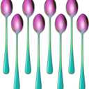 7.5 Inches Rainbow Stainless Steel Ice Tea Spoon,Set Of 8 Long Handle Coffee Stirring Spoons,Multicolored Sundae Spoons,Colorful Cocktail Mixing Spoon
