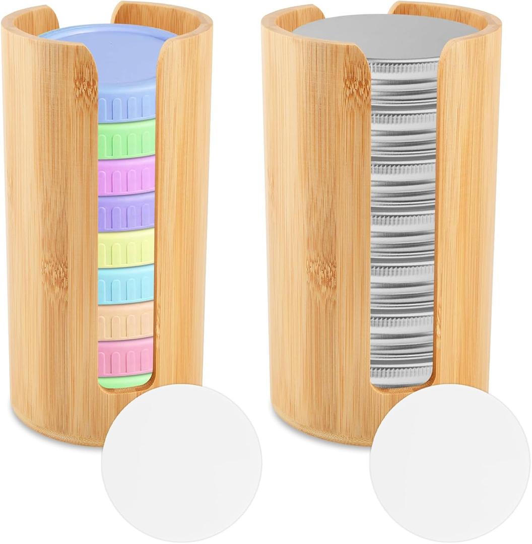2 Pack Mason Jar Lid Organizer, Bamboo Vertical Storage Holder for Home Kitchen Organization & Tumbler Lids, Wooden Storage Accessories for Mason/Canning/Bamboo Lids(Wide & Regular Mouth)
