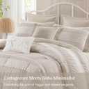 Madison Park 5-Piece Farmhouse Comforter Set with Ruching & Lace Trim, Soft Chambray Bedding, Includes Comforter and 2 Decorative Pillows, Queen, Neutral
