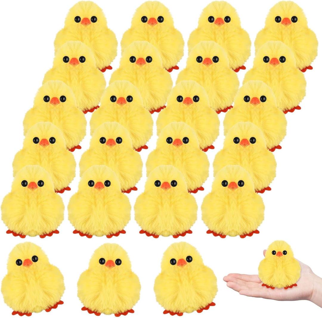 50Pcs Plush Chicks Keychain Large Fluffy Chicks Realistic Plush Chick Keychain Plu-sh Pendant Easter Keyrings for Halloween, Christmas, Easter,Party Favors,Gift Bag Filler