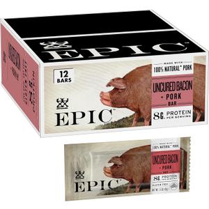 EPIC Uncured Bacon and Pork Bars, Paleo Friendly, Protein Snacks, 12 Ct, 18 oz (EXP 12/01/26)