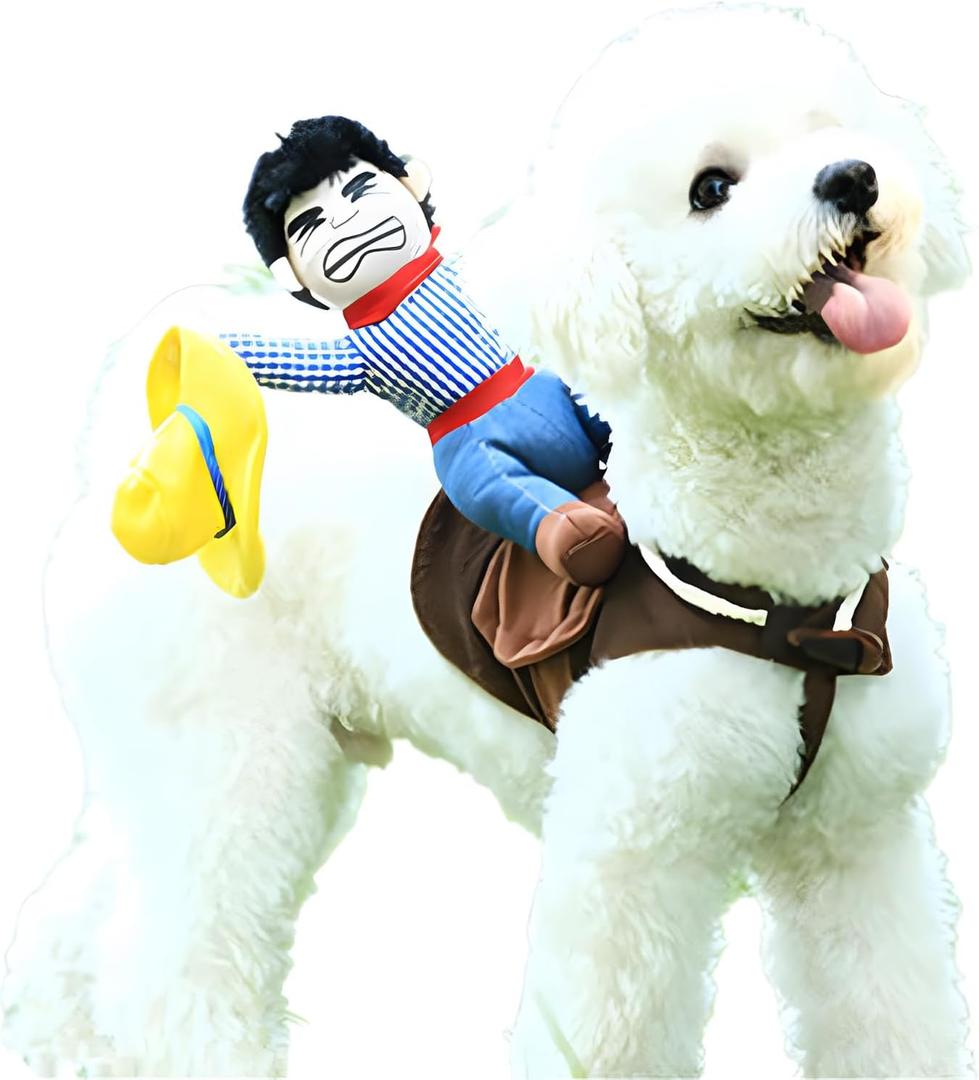 DELIFUR Dog Halloween Costume Funny Dog Cowboy Riding Costume Pet Costume Cat Suit Cowboy Rider Style for Small Medium Large Dogs (Cowboy, Large)