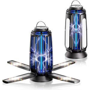 2 Pack Solar Bug Zapper Indoor & Outdoor, USB-C Rechargeable Mosquito Killer with 4-Sided Solar Panels, Waterproof Portable Fly Trap with LED Light for Patio, Garden, Camping & Backyard