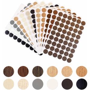 648 Pieces Screw Hole Covers Stickers Wood Stickers for Furniture PVC Adhesive Screw Cover Caps for Wall Cabinet Desk Self-Adhesive Screws Hole Sticker 21mm Dustproof Wood Textured Sticker (12 Colors)
