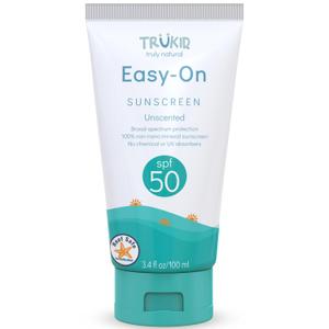TruKid Easy On Mineral Sunscreen SPF 50 - All Natural Kids & Baby Sunscreen for Face & Body, Non-Toxic Zinc Oxide Sunblock Protection for Sensitive Skin, Unscented, FSA Eligible, Travel Size 3.4oz