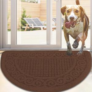 Half Round Indoor Door Mat 18"X30",Non Slip Machine Washable Entryway Rug for Front/Back Door,Half Circle Absorbent Low Profile Entrance Floor Mat Welcome Mat for Muddy Shoes and Paws-Brown