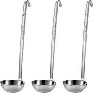 3 Pieces Stainless Steel Ladle Soup Handle Ladle with Pouring Rim for Kitchen Cooking Soup Sauce (3 oz)