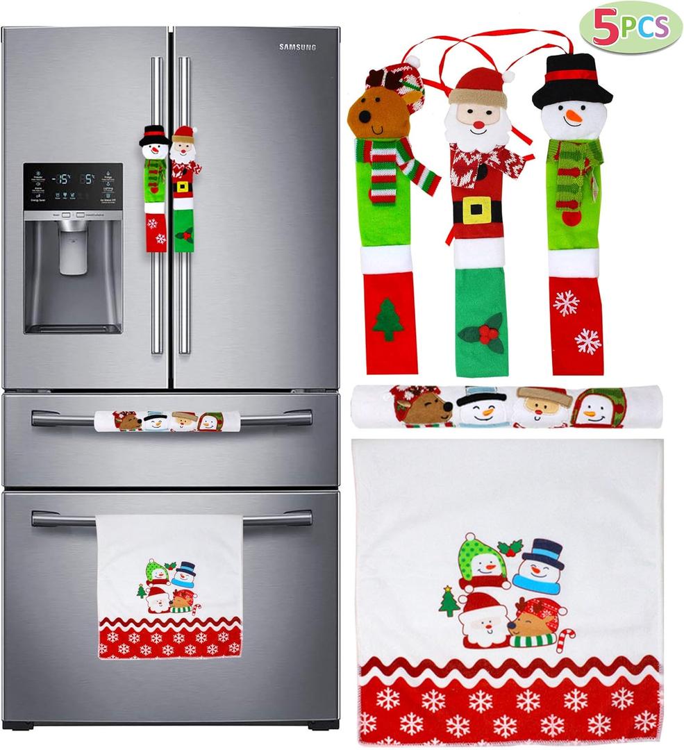 JOYIN 5 Pieces Christmas Kitchen Appliance Handle Covers for Kitchen Refrigerator Microwave Oven Dishwasher Decoration, Xmas Indoor Dcor, Party Favor Supplies.