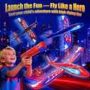 Cool Airplane Launcher Toy with Glowing Eyes & Web-Pattern Wings,2 Flight Modes Outdoor Games for Kids,Boys Toys Age 3-12,Birthday Gifts for 3 4 5 6 7 8 9 10 11 12 Year Old,Kids Gift(Red&Blue&Black)