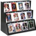 Black Tarding Card Display Stand : Ideal for Collectors' Room, Graded Card Show, 3-Tier Countertop Multi-Layer Collection with Card Supporters for PTCG Cards, Baseball Card Graded Cards & NBA Card