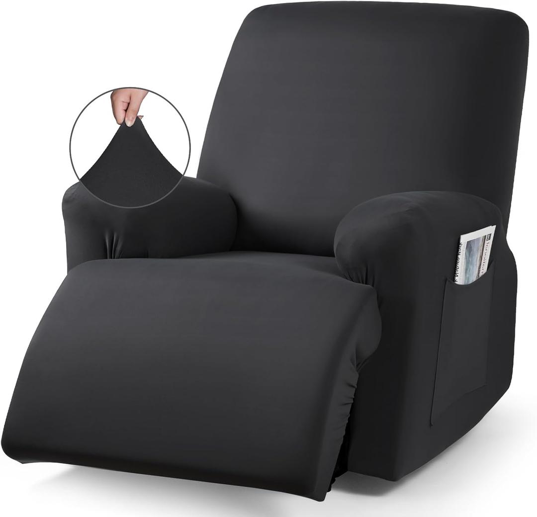 TAOCOCO Recliner Chair Covers Stretch Recliner Covers for Recliner Chair, Polyester Reclining Chair Cover with Arms 3-Piece Soft, Durable and Skin-Friendly Furniture Protector (1 Seater, Black)