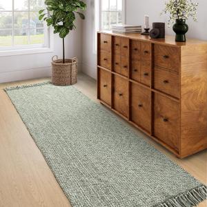Collive Long Hallway Runner - Olive Green/Cream Braided Woven Kitchen Rug, 2.6' x 8', Washable Indoor Entryway Carpet for Bedroom Doorway