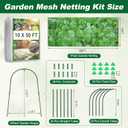 Garden Netting Kit, 10 X 50FT Garden Netting Pest Barrier with 10 Sets Garden Hoops and 20pcs Clips, Insect Netting Row Cover for Raised Beds Vegetable Fruits Flowers Protection