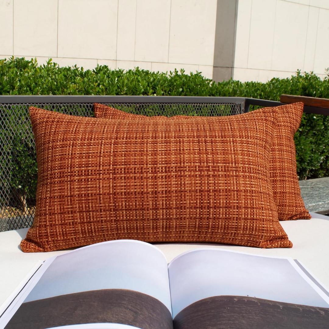 Kevin Textile Fall Pack of 2 Decorative Outdoor Waterproof Pillow Covers Garden Cushion Sham Throw Pillowcase Shell for Patio Tent Couch 12x20 Inch Burnt Orange
