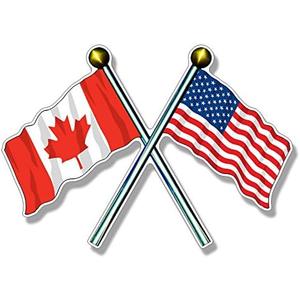 3 x Crossed Poles USA & Canada Waving Flags Sticker (American Candian Flag Decals Vinyl for Cars, Trucks, Laptops (3 x 5 inch)