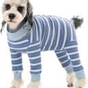 Dog Striped Recovery Suit, Puppy After Surgery Onesie for Female Male Dogs, Dogs Cats Long Sleeve Pajamas Bodysuit, Surgery Abdominal Wound Bandages Clothes, Dog Pant for Shedding Skin Disease, Dark Blue, Large