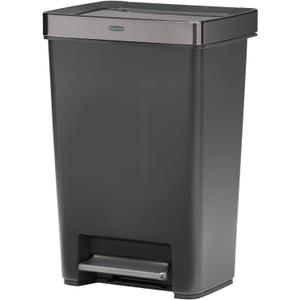 Rubbermaid Premier Series IV Step-On Trash Can for Home and Kitchen, 12.4 Gallon, Stainless Steel Lid Charcoal, for Home/Kitchen/Garage/Apartment/Office