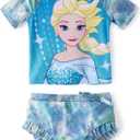Disney Princess Frozen Marvel Elsa Minnie Toddler Girl Swimsuit Tankini Bathing Suit 2 Piece Swimwear UPF 50+ Rashguard (Blue)