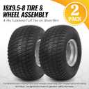 AR-PRO 2-Pack 18x9.5-8 Lawn Mower Tire and Wheel Assembly, 4-Ply Tubeless Turf Tires on Silver Rim, 4 Lug 4" Bolt Pattern, 2.83" Center Hole, for Zero Turn & Riding Mowers
