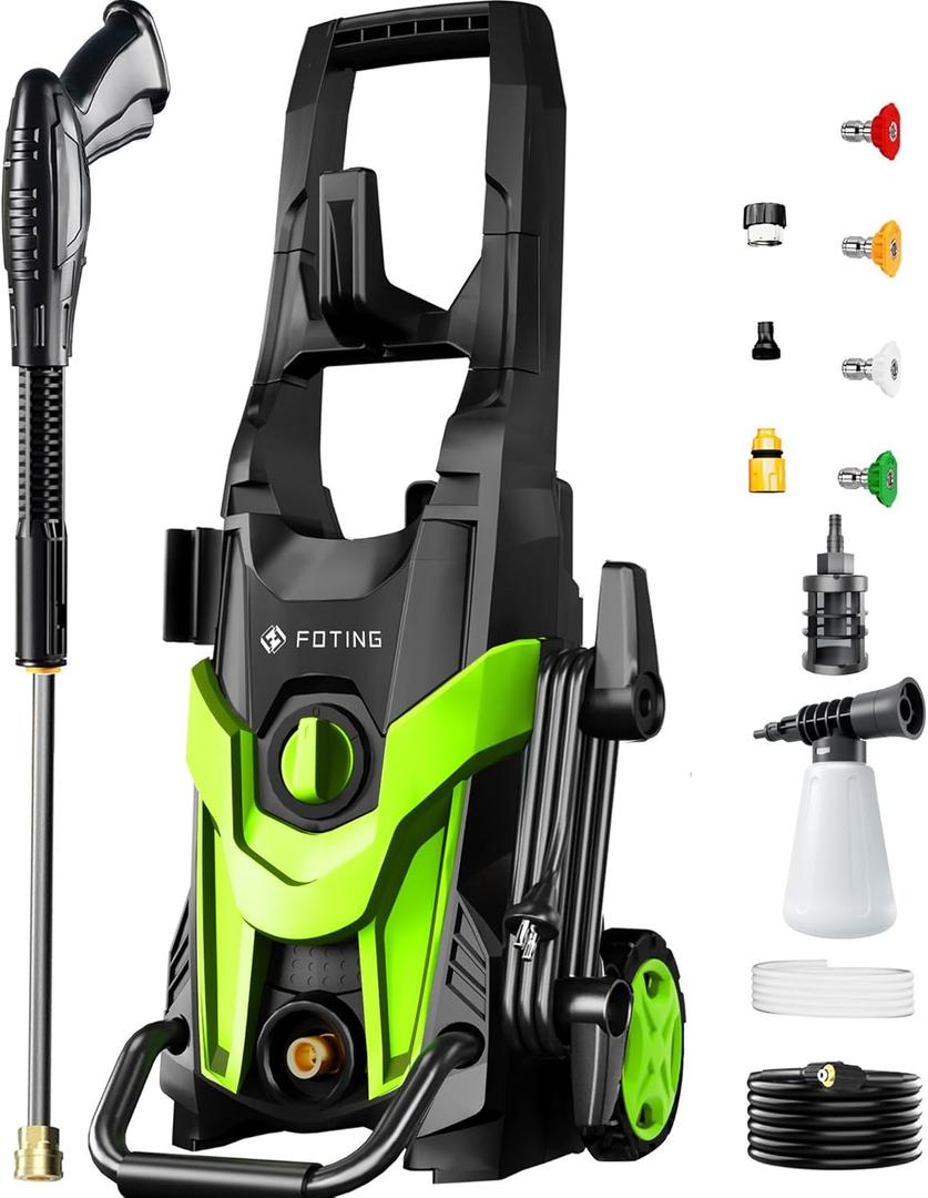 2025Upgraded Electric Pressure Washer, 4300 PSI 2.8 GPM Power Washer 58FT Total Long with 4 Quick Connect Nozzles, Inlet Hose & Filter& Foam Cannon for Cars/Fences/Driveways/Home Cleaning (GREEN)