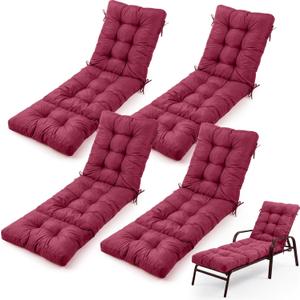 Pinkunn 4 Pcs Outdoor Chaise Lounge Cushion 76 x 22 x 5 Inch Pool Waterproof Foam Patio Lounge Chair Cushion Beach Patio Replacement Cushion for Summer Patio Furniture(Wine Red), 76inch x 55inch x 13inch