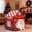 LUCKITTY Christmas Folding Cat House (19x19x25in) Indoor - Festive Pet Tent Cabin, Portable Kitty Play & Sleep Shelter