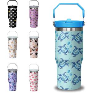 30 oz Blue Sea Turtle Tumbler with Handle and Flip Straw, Stainless Steel Insulated Cup with Lid and Straw, Travel Coffee Mug Water BottleChristmas Birthday Mothers Day Gifts for Women Animal Lovers