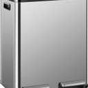 DUMOS Kitchen Trash Can, 28-Gallon Garbage Can with Lid, Stainless Steel Trash Bin with 2 Removable Inner Buckets, Soft-Close Foot Pedal, Fingerprint-Resistant for Kitchen Home Office (Silver)