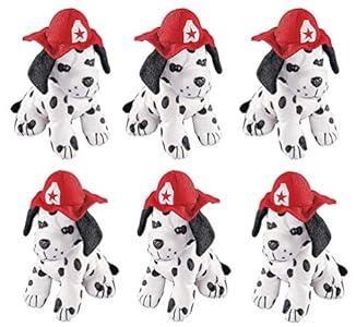 4E's Novelty Stuffed Dalmatians Soft Plush Puppy Dogs, Pack of 6 Large 7" Fire Hat Dalmatian Puppies for Kids Boys and Girls, Great Gift & Party Favor